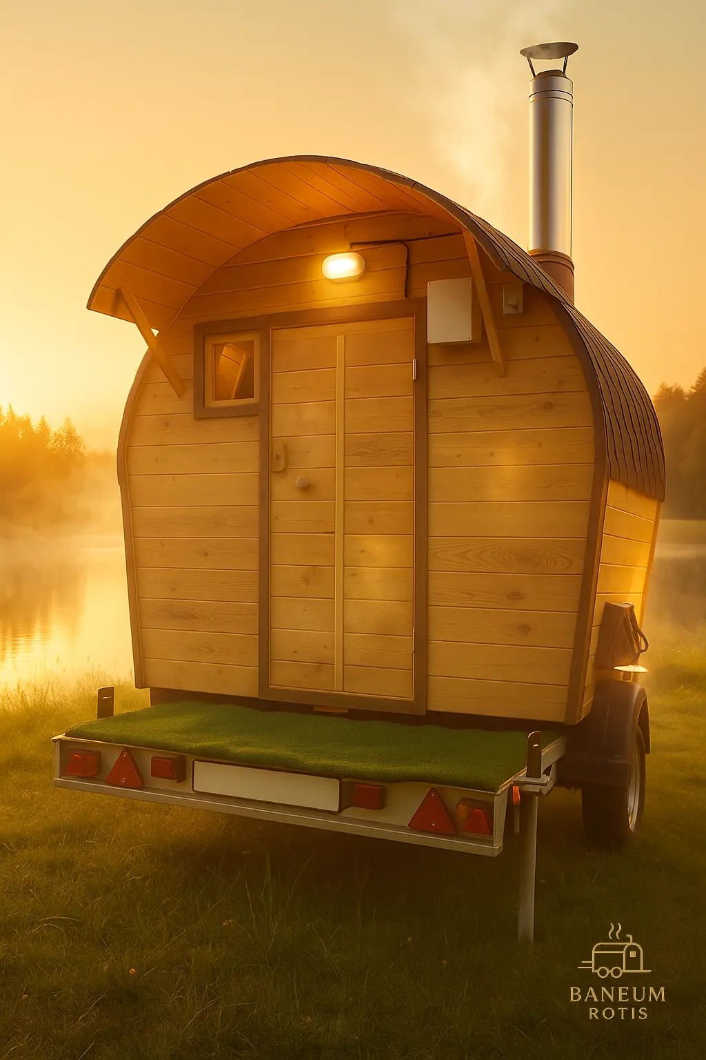 Мобильная баня Baneum Rotis на природе у воды